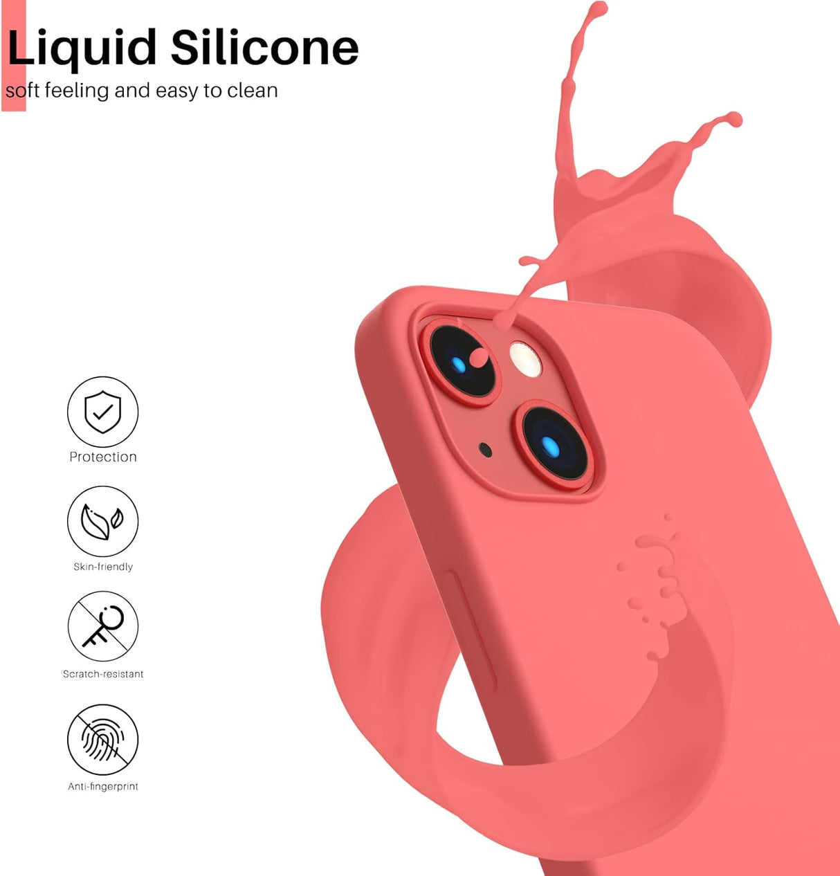 ORNARTO - Funda compatible con iPhone 3 y iPhone 13 Pro, goma de gel suave de 3 capas de silicona líquida delgada, 15,5 cm, pomelo rosa