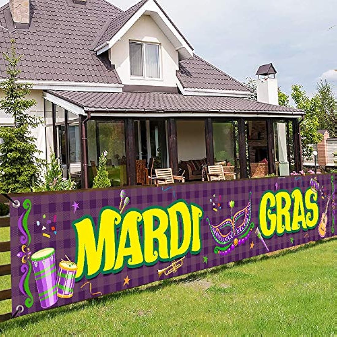 Bandera grande de Mardi Gras para valla