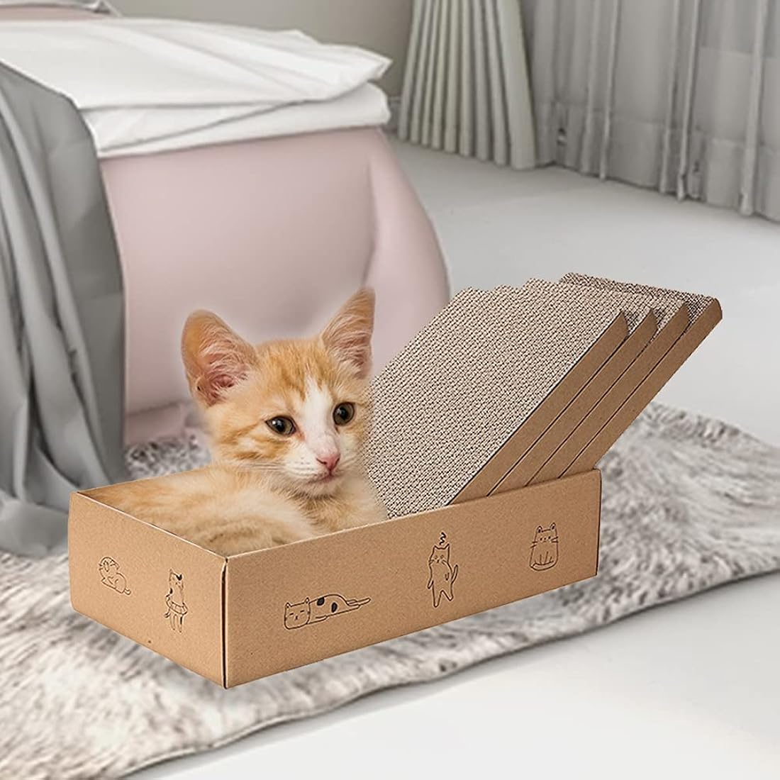 Almohadilla para rascar gatos con caja reversible 4 unidades
