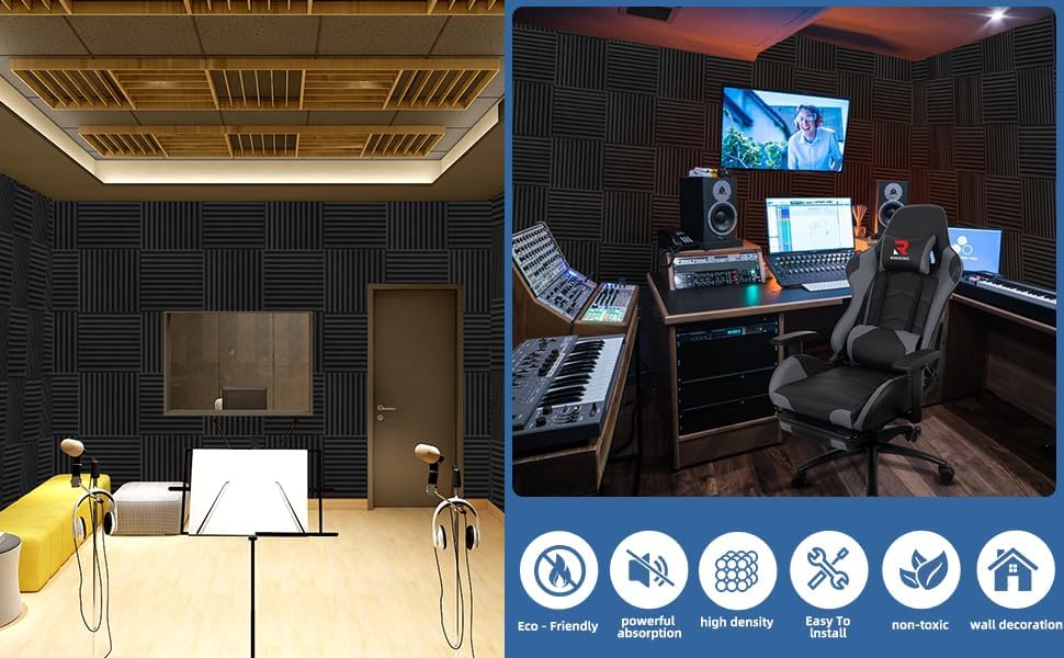 Paneles Acústicos 100 Pack, Espuma Densa, 12x12x1 Pulgadas