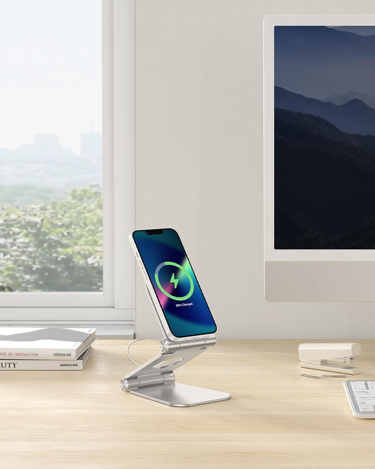 OMOTON Soporte plegable compatible iPhone 14 color plateado