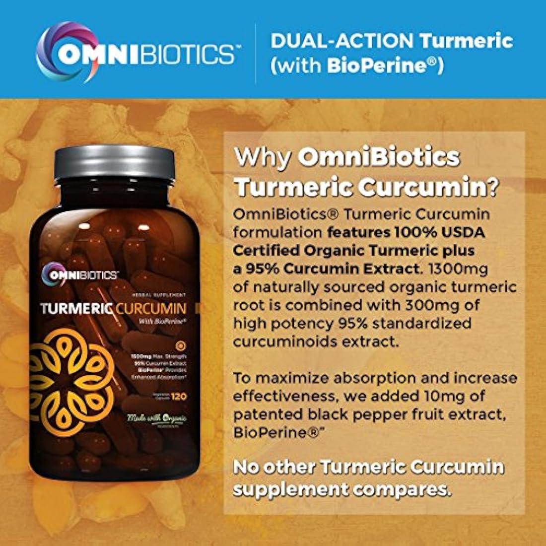 Suplemento de cúrcuma y curcumina orgánica de 0.05 oz