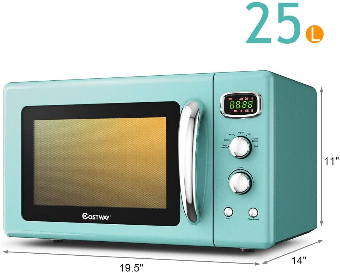 Microondas Retro COSTWAY 0.9Cu.ft, 900W, 5 Potencias, Auto.