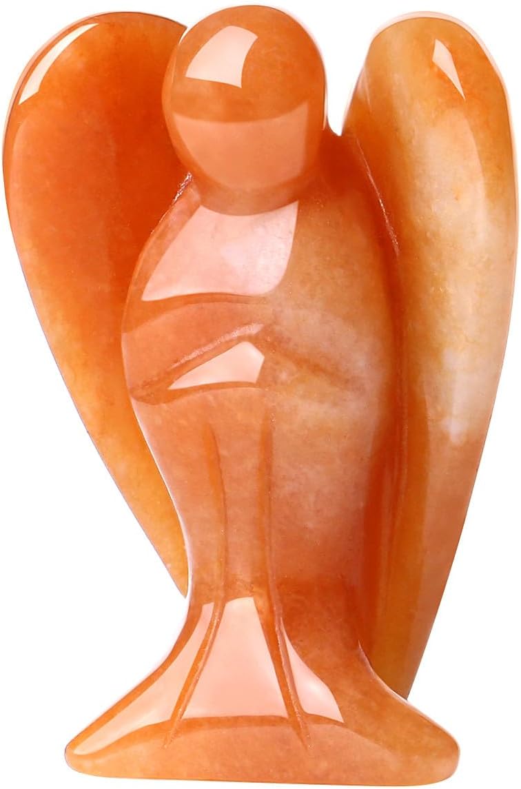 QINJIEJIE Decoración de ángel de cristal de aventurina roja.