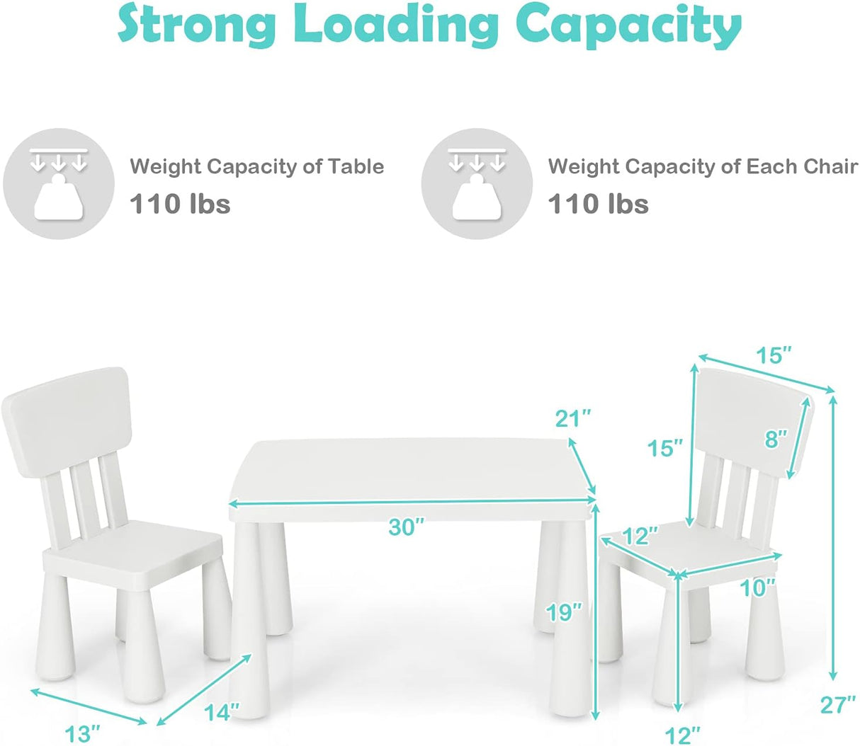 Mesas y Sillas para Niños blanco jardín de infantes