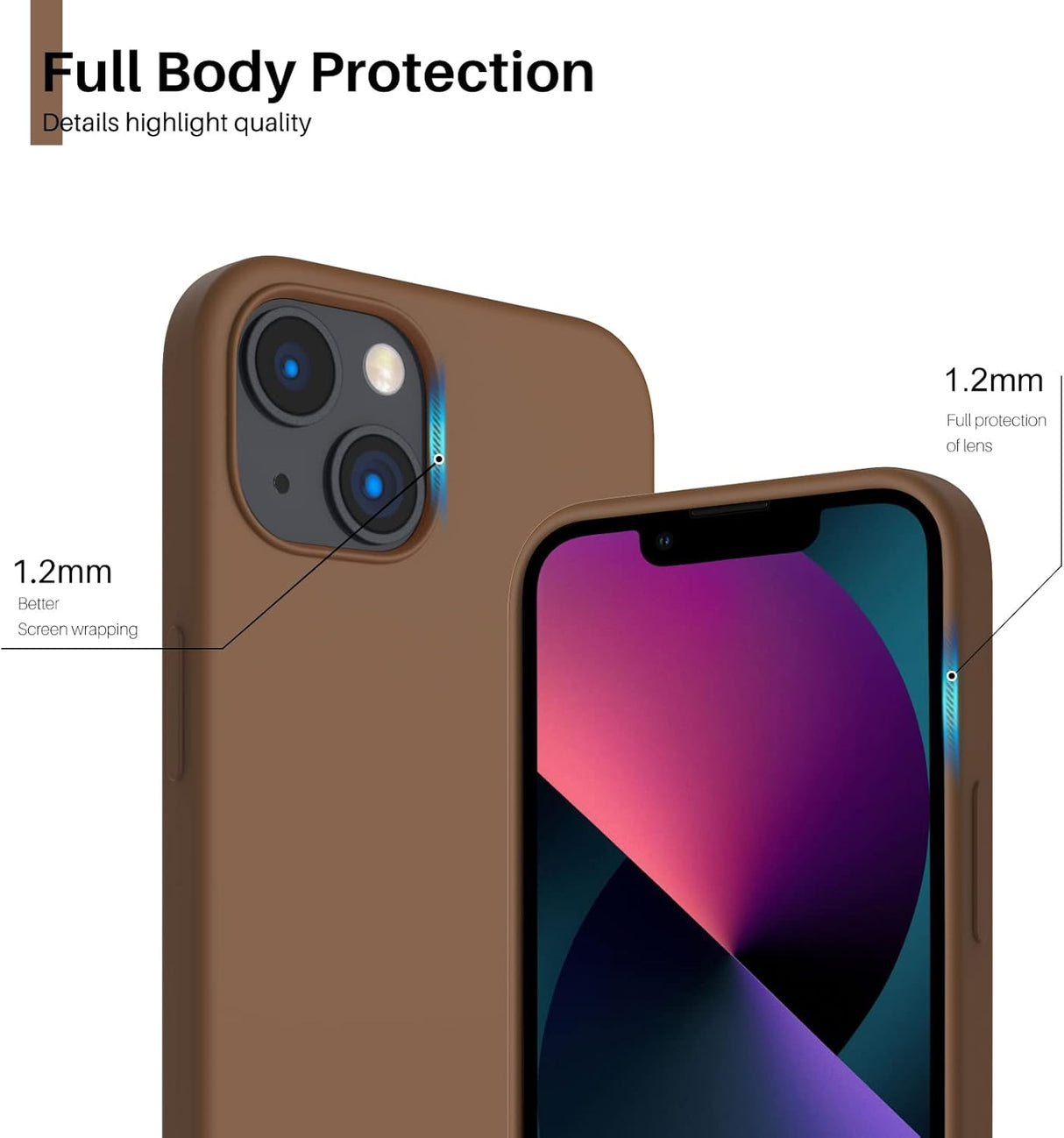 ORNARTO - Funda compatible con iPhone 3 y iPhone 13 Pro, goma de gel suave de 3 capas de silicona líquida delgada, 15,5 cm, marrón