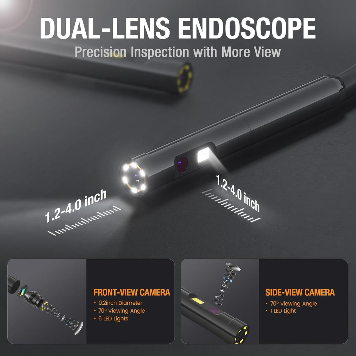 Teslong - Cámara endoscopio de doble lente con luz.