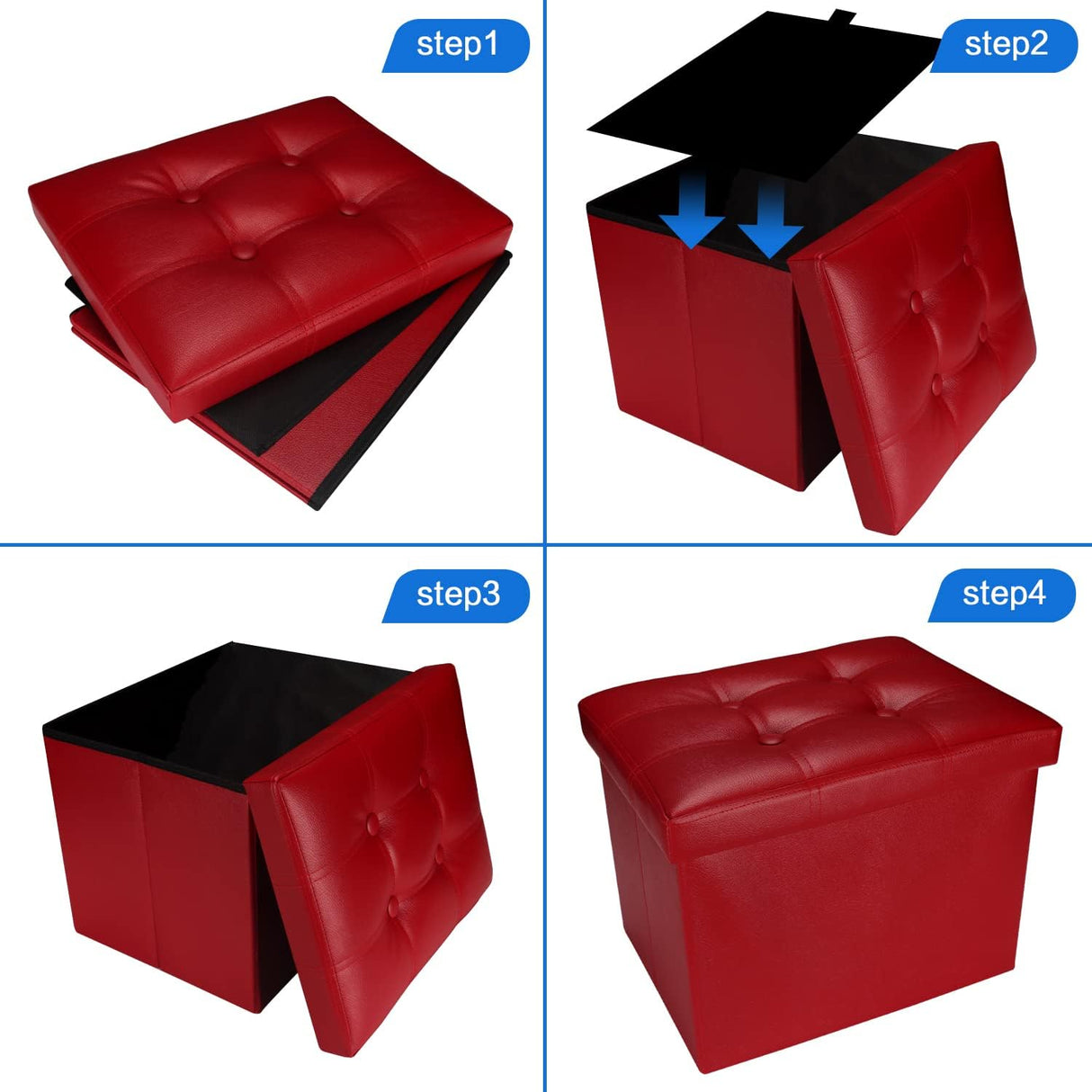 Ottomán de Almacenamiento, Taburete Plegable con Asiento Acolchado