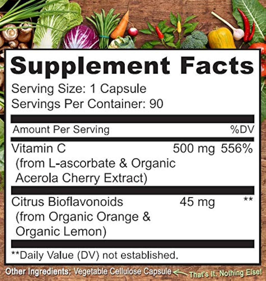 Vitamina C con acerola orgánica de cereza y bioflavonoides