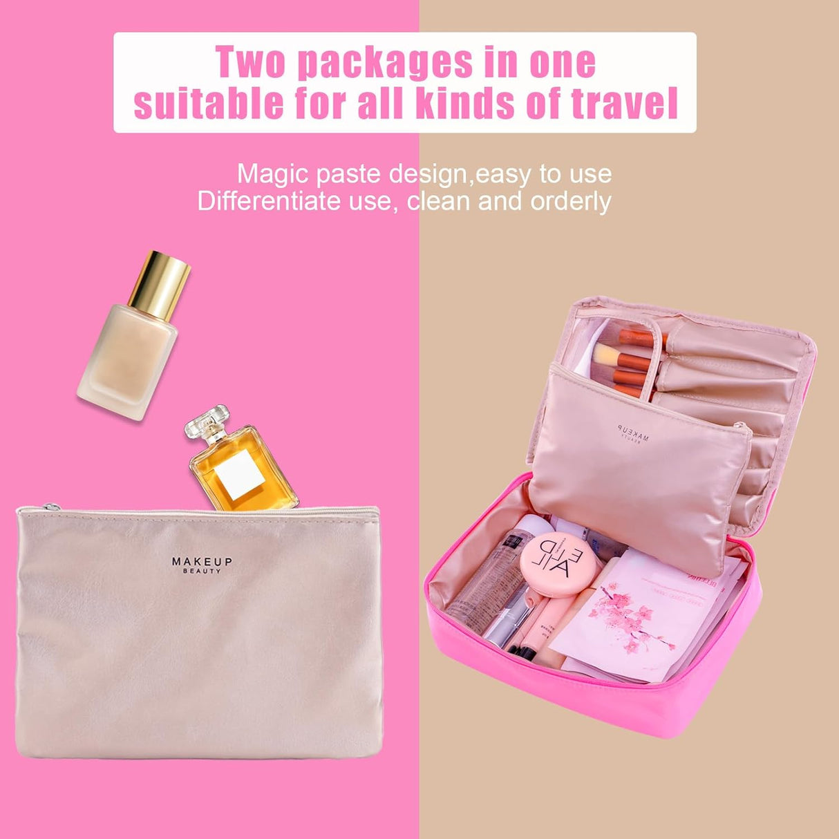 Bolsa de maquillaje de viaje fucsia Queboom