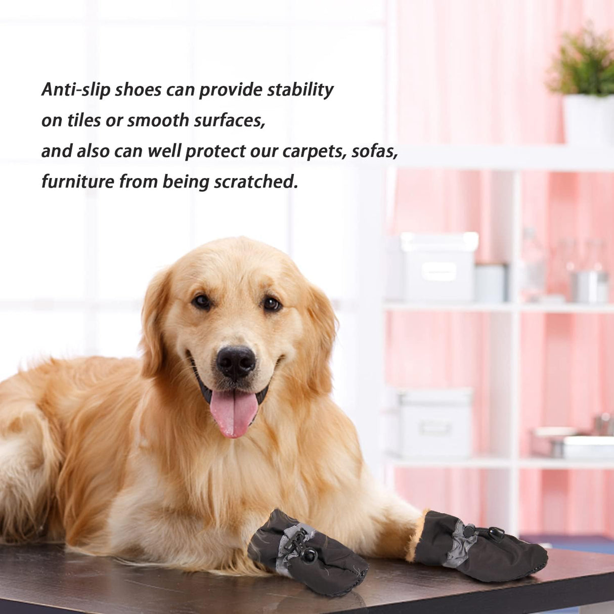 LUZGAT Botas de perro cálidas para perro, protector de patas de varias piezas para invierno, perros pequeños y medianos, con suela antideslizante y felpa, paquete de 8 (negro + negro, talla 1