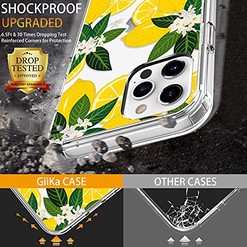 GiiKa Funda para iPhone 12 Pro Max con protector de pantalla, transparente cuerpo completo a prueba de golpes de protección floral niñas mujeres caso duro con TPU parachoques cubierta teléfono caso para iPhone 12 Pro Max, amarillo limones