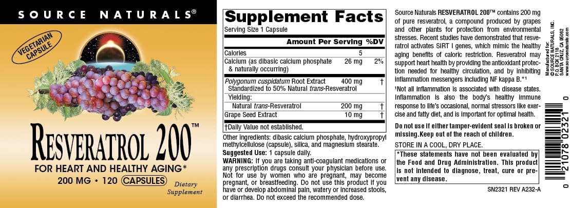Suplemento Source Naturals Resveratrol 200 mg para el Corazó