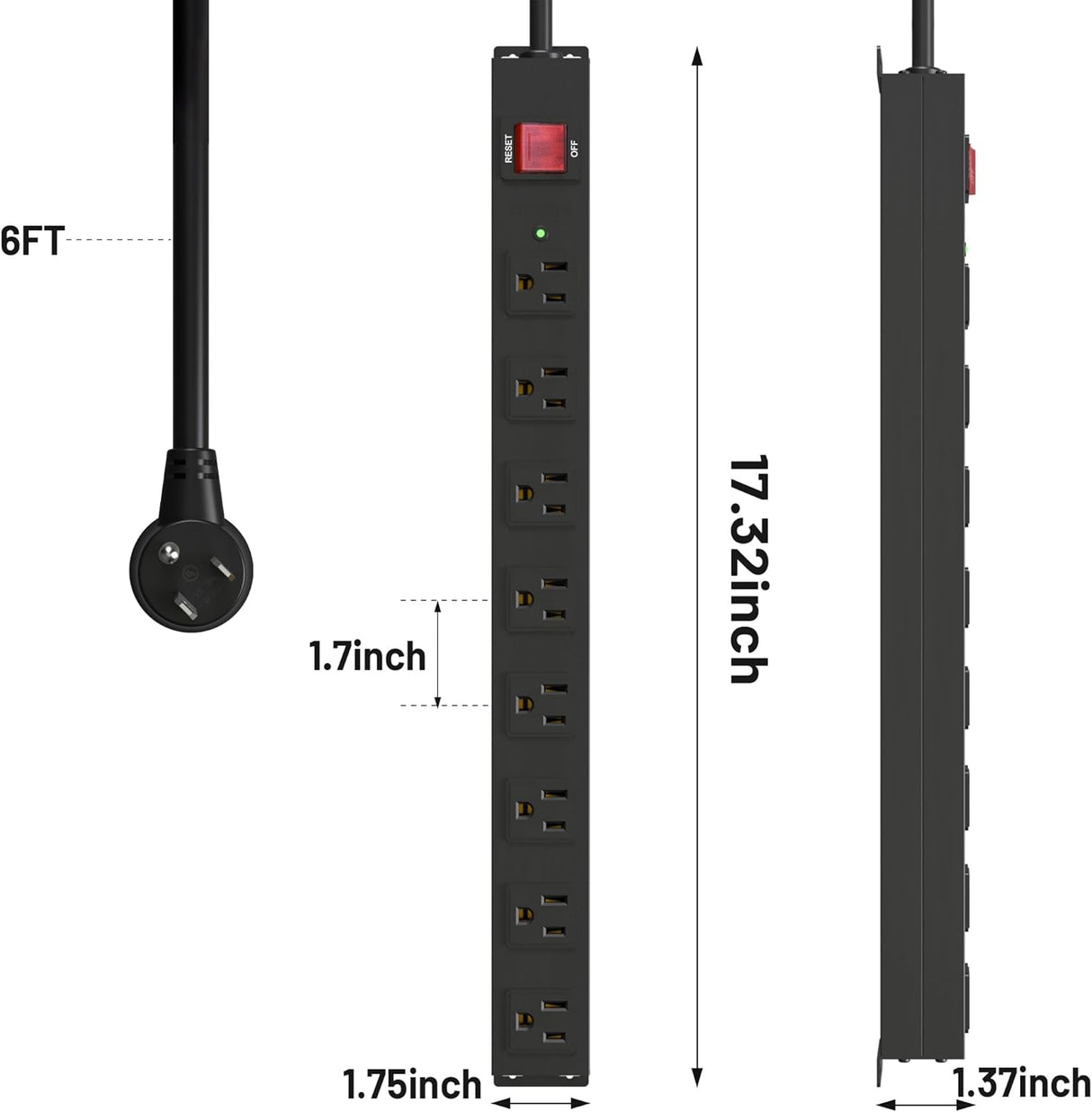 Regleta protectora de sobretensiones resistente de 8 tomas