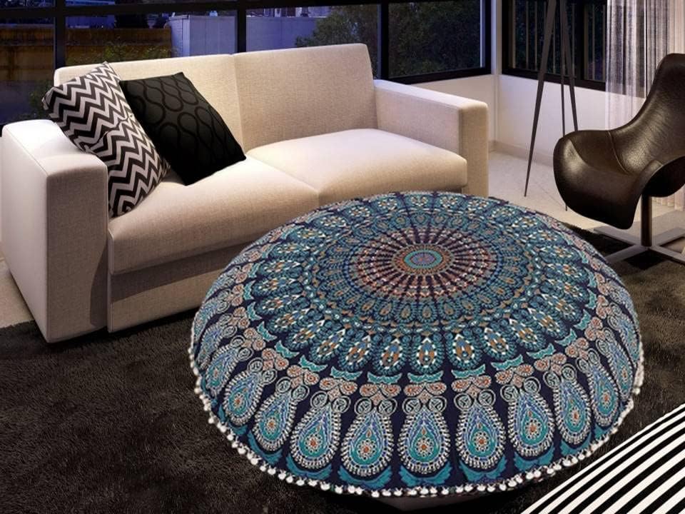 Funda bohemia para cojín, de 32 pulgadas, con diseño de mandala, para meditación, decorativa, otomana, grande, para exteriores, decoración del hogar, decoración de arte en el hogar, redonda, con pompones de algodón, cómoda