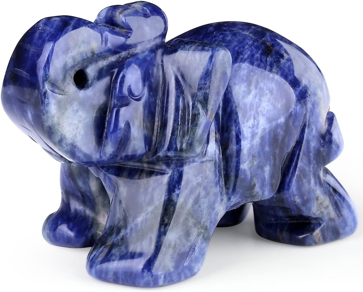 QINJIEJIE Decoración de elefante, cristales de sodalita azul
