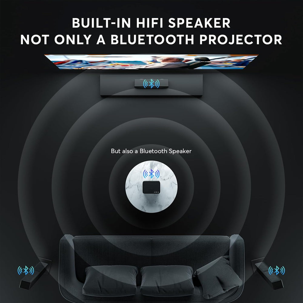 Proyector PANSEBA 4K, 1080P Bluetooth, portátil para cine