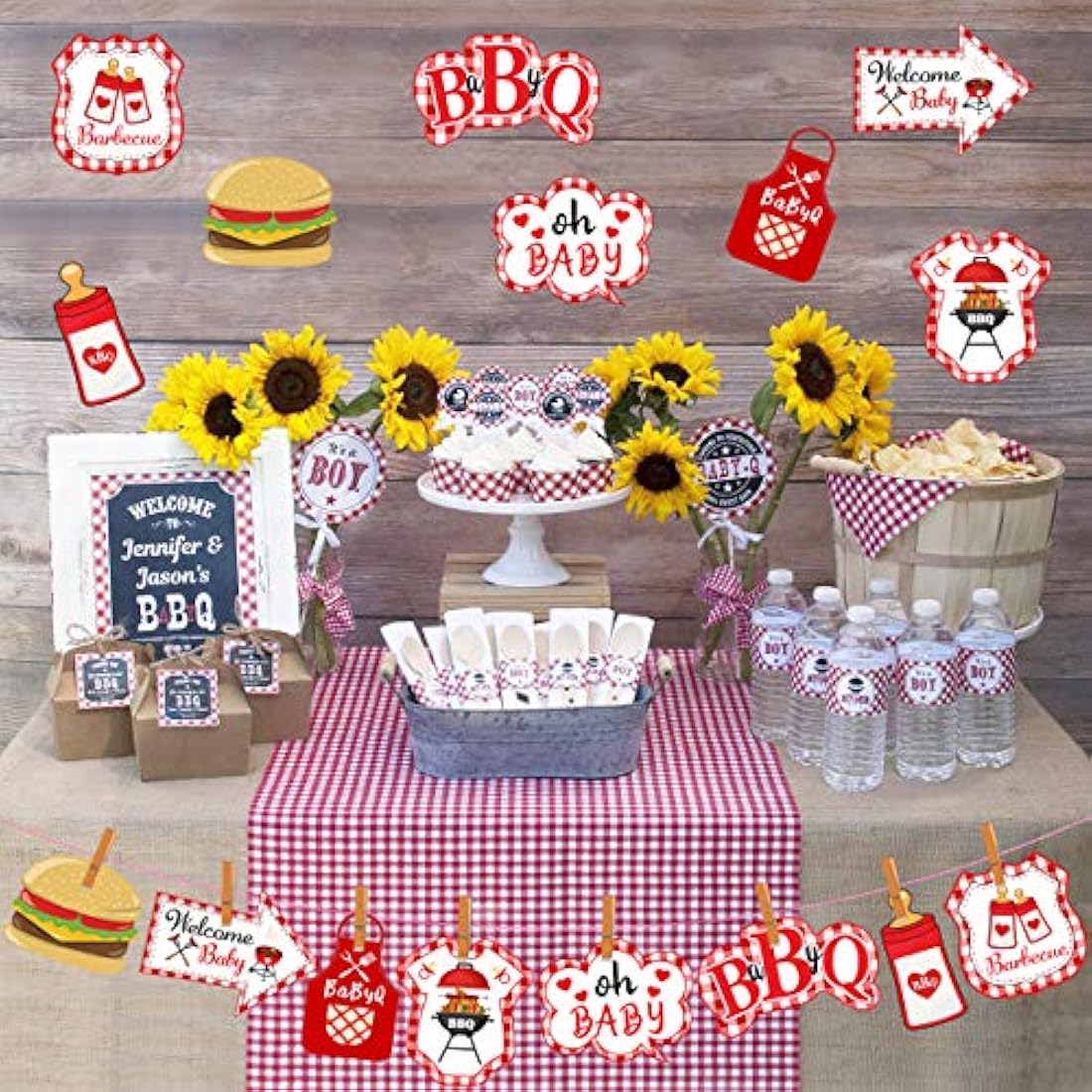 Centro de mesa para barbacoa, baby shower, 24 piezas