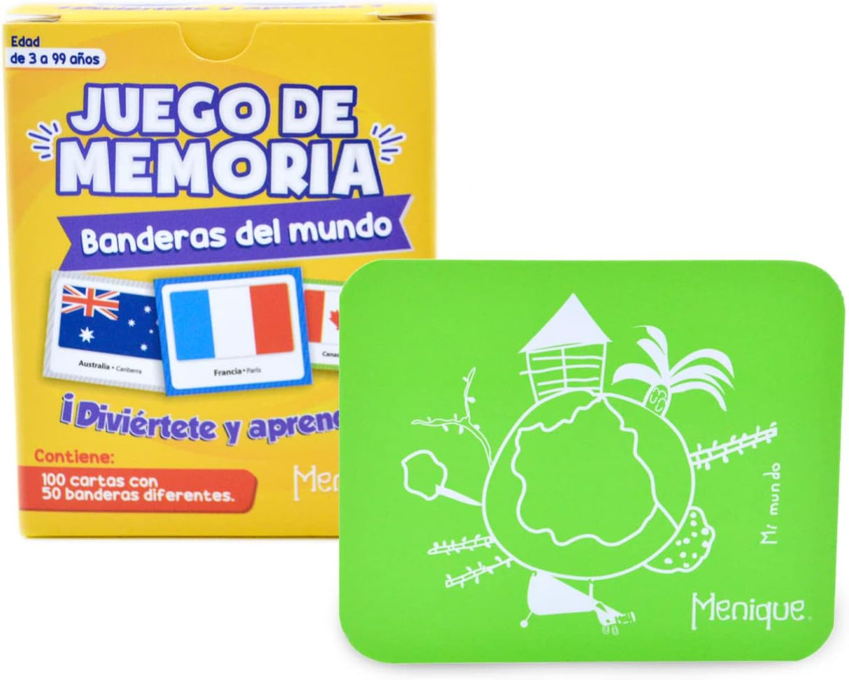 Juego de Memoria de Banderas Menique, 100 Fichas, 50 Pairs
