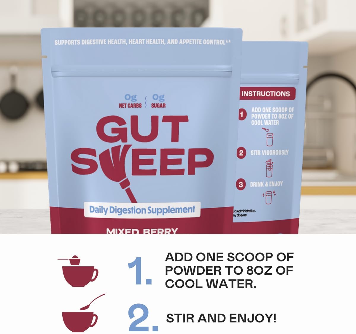 Suplemento Digestivo Gut Sweep - Fibra Psyllium, 40 Porciones