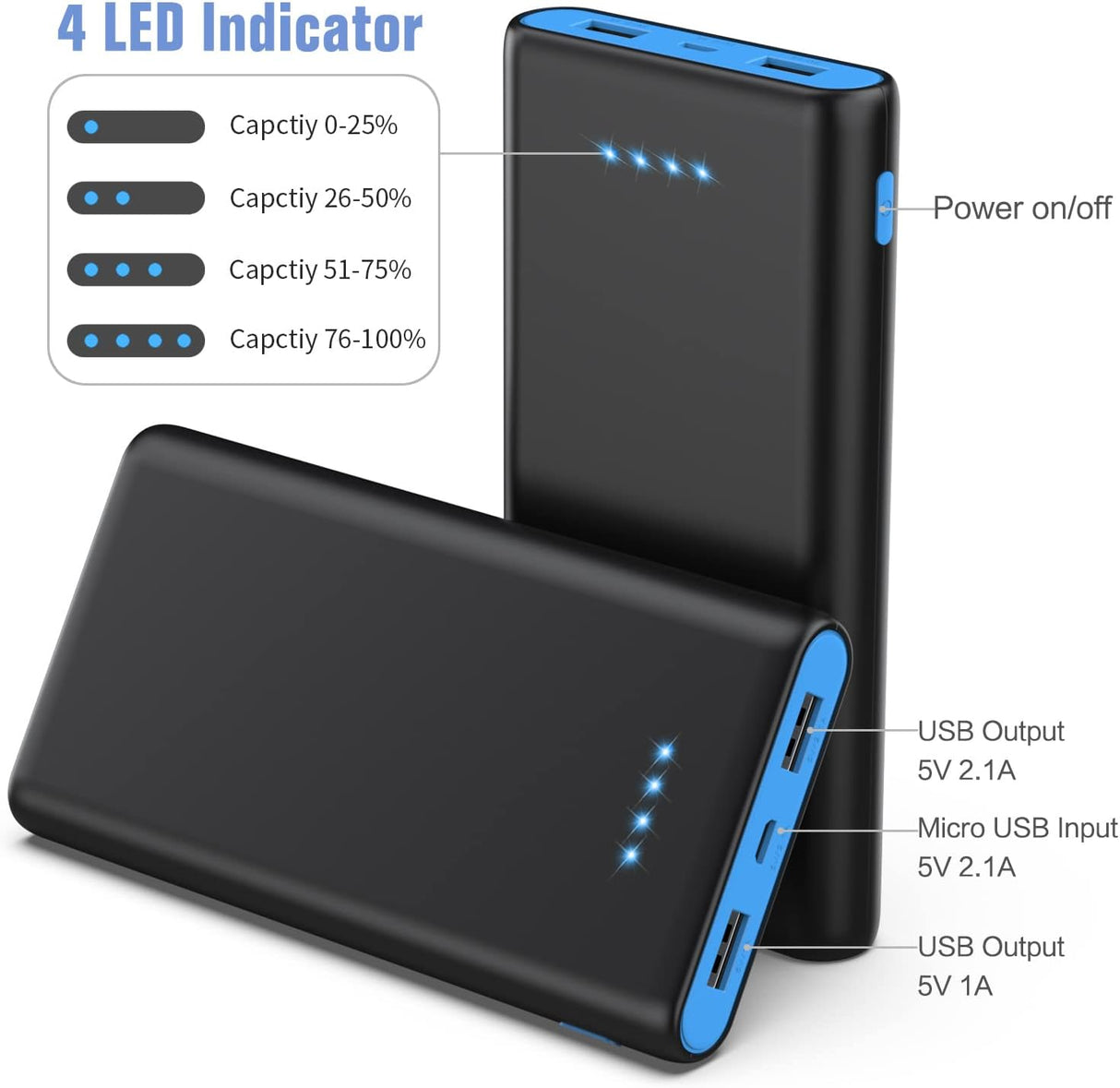 Cargador portátil de teléfono ultra alta capacidad negro