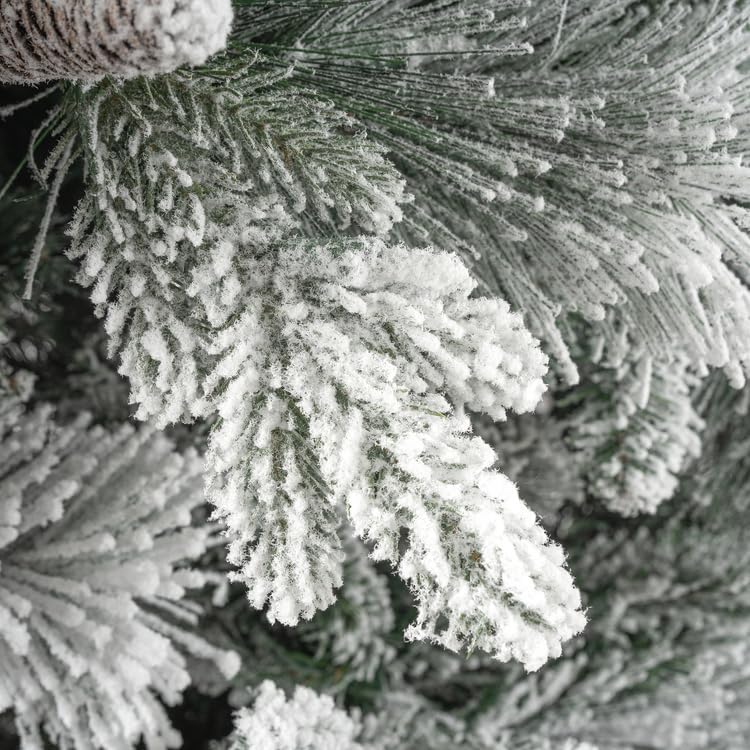 Árbol de Navidad nevado de 7.5ft con luces y piñas, modelo 1556
