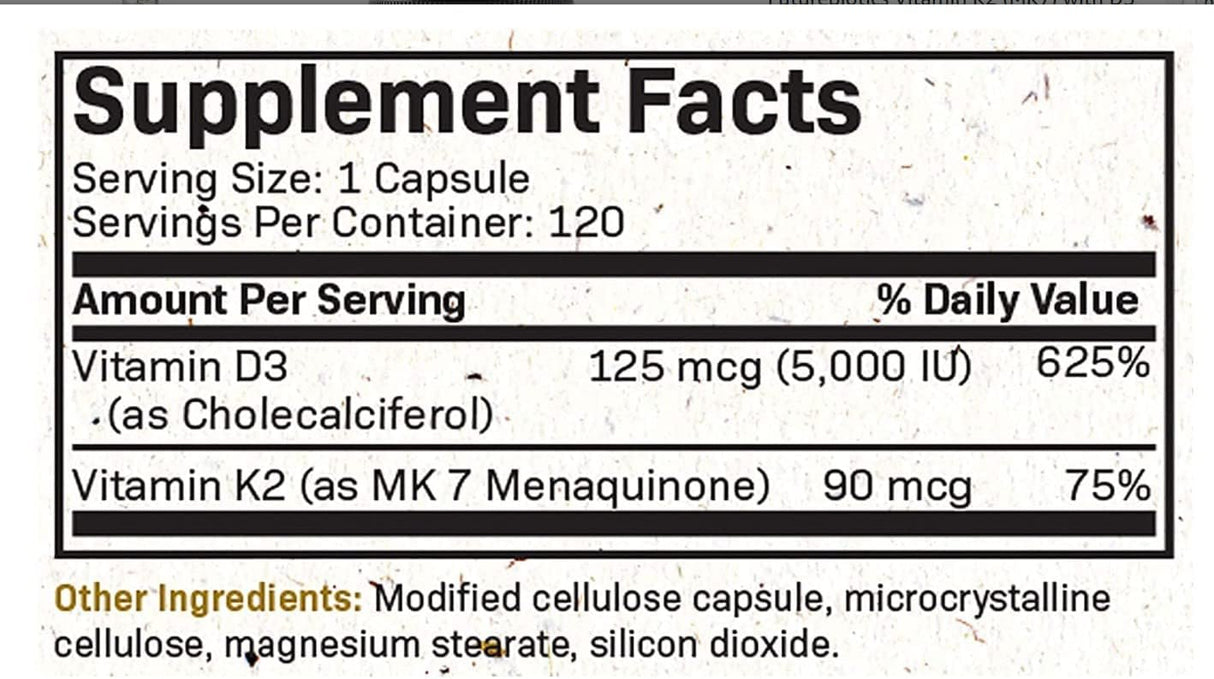 Vitamina K2 (MK7) con D3 - Fórmula sin OMG, 250 cápsulas vegetarianas