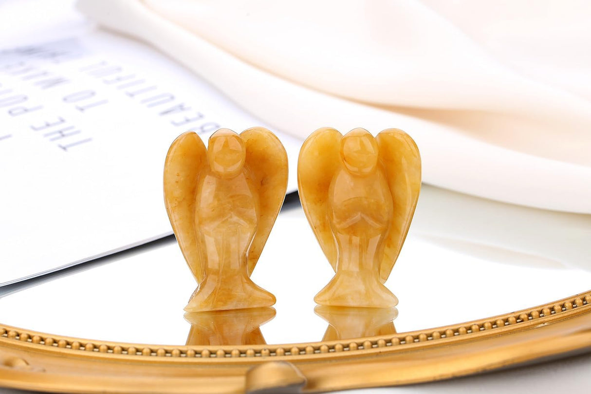 QINJIEJIE Cristales de jade amarillo, decoración de ángel