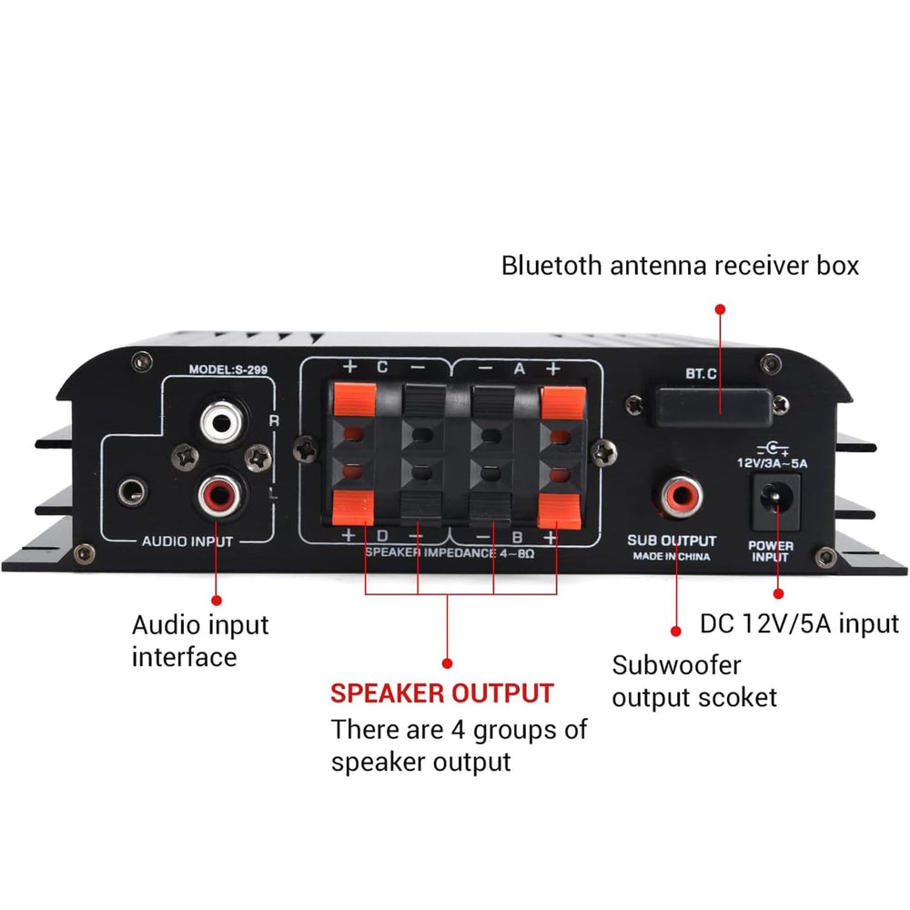 Amplificador de Audio Bluetooth 800W 4.1CH con Subwoofer Activo S299
