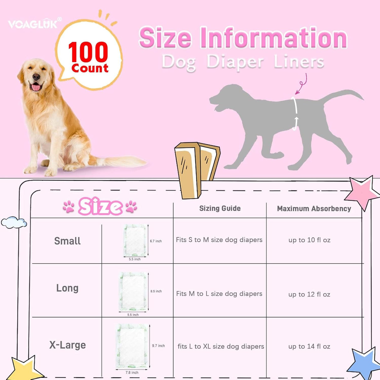 Pañales para perros machos y hembras, 100 unidades, (largo)