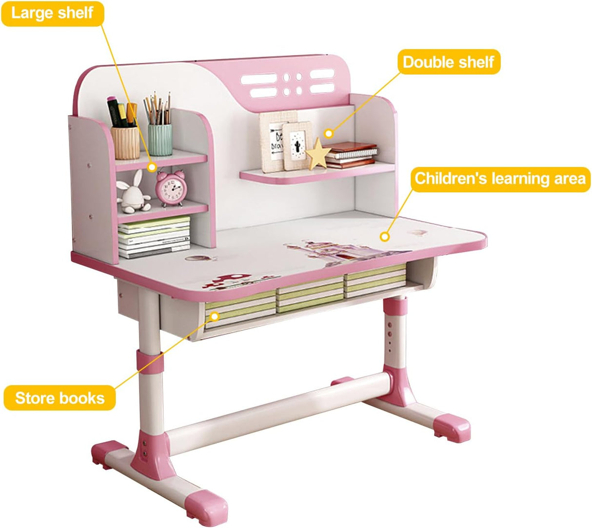 Escritorio y Silla Infantil Ajustable con Cajón de Almacenaje