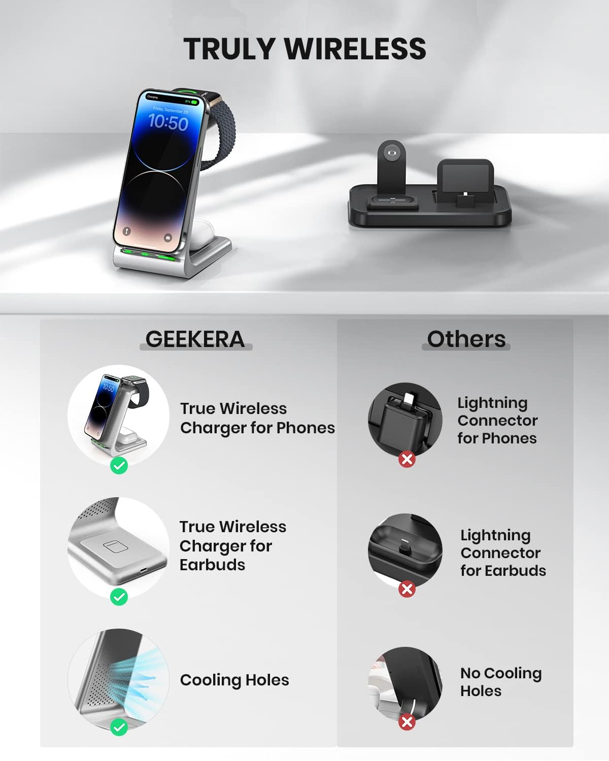 Cargador para celular con Soporte de carga inalámbrico plata