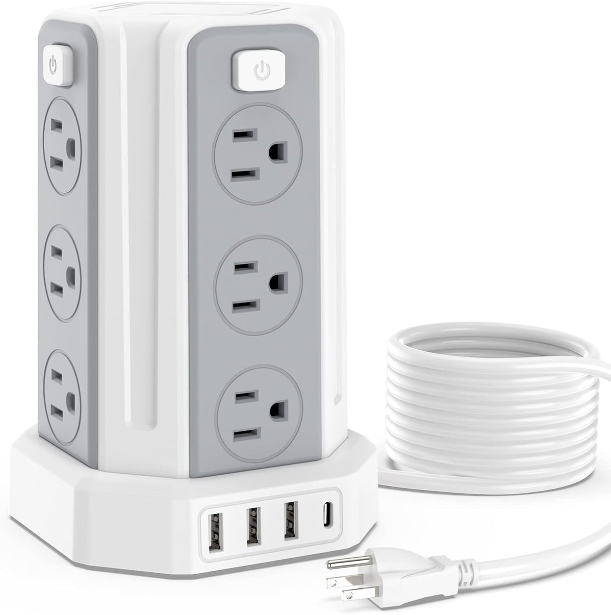 Regleta de protección contra sobretensiones con 12 enchufes de CA y 4 puertos USB, con cable de alimentación de 9.8 pies, apto para casa u oficina
