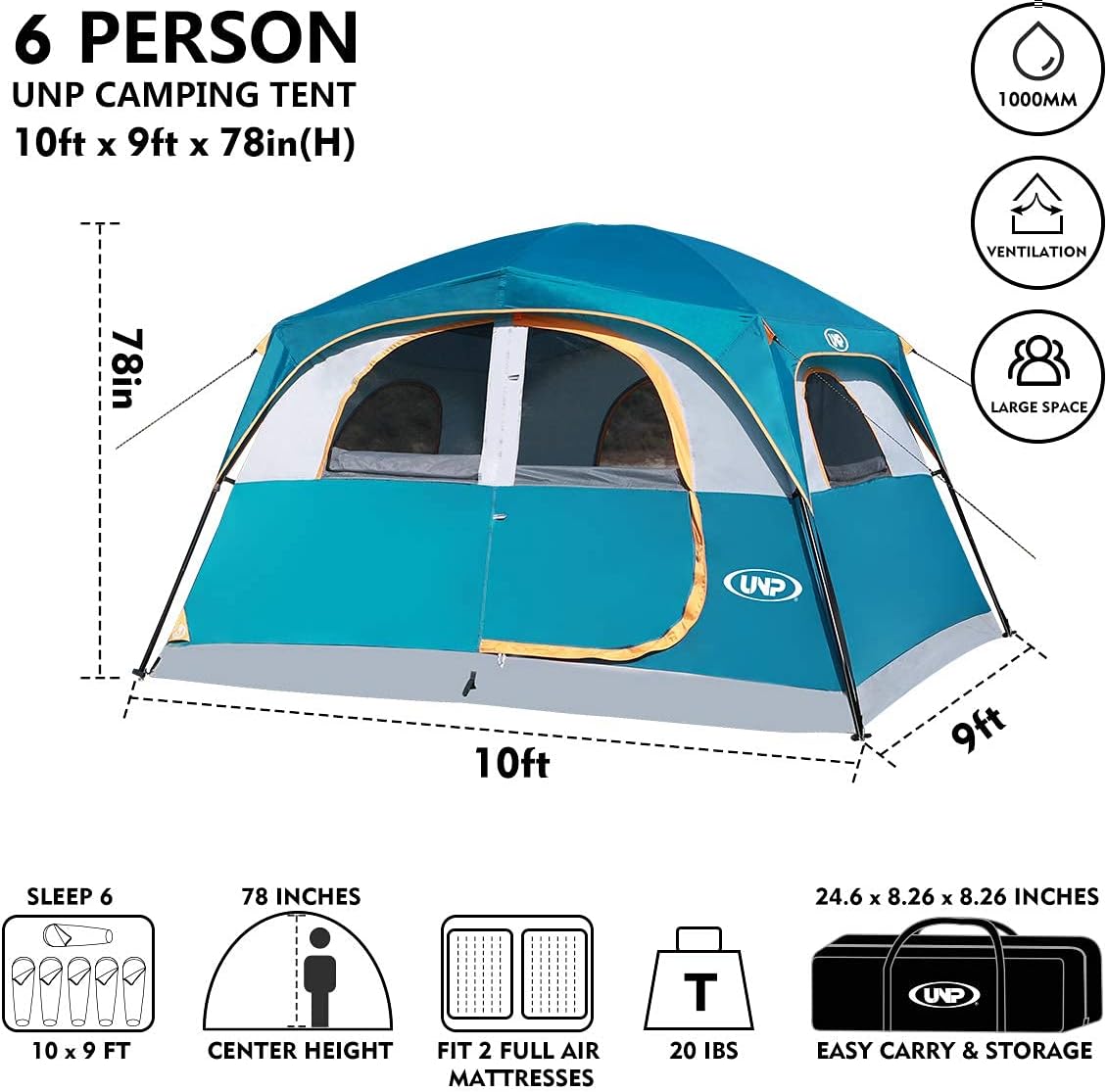 Tienda UNP: Carpa Familiar 6 Personas Impermeable 10'X9