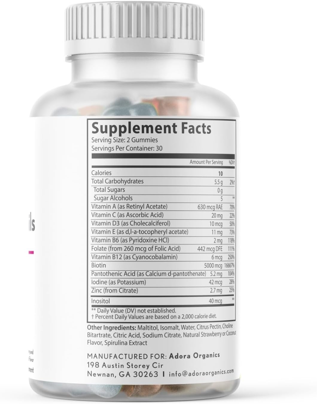 Gummies de cabello, piel y uñas, biotina extra, 60 unidades