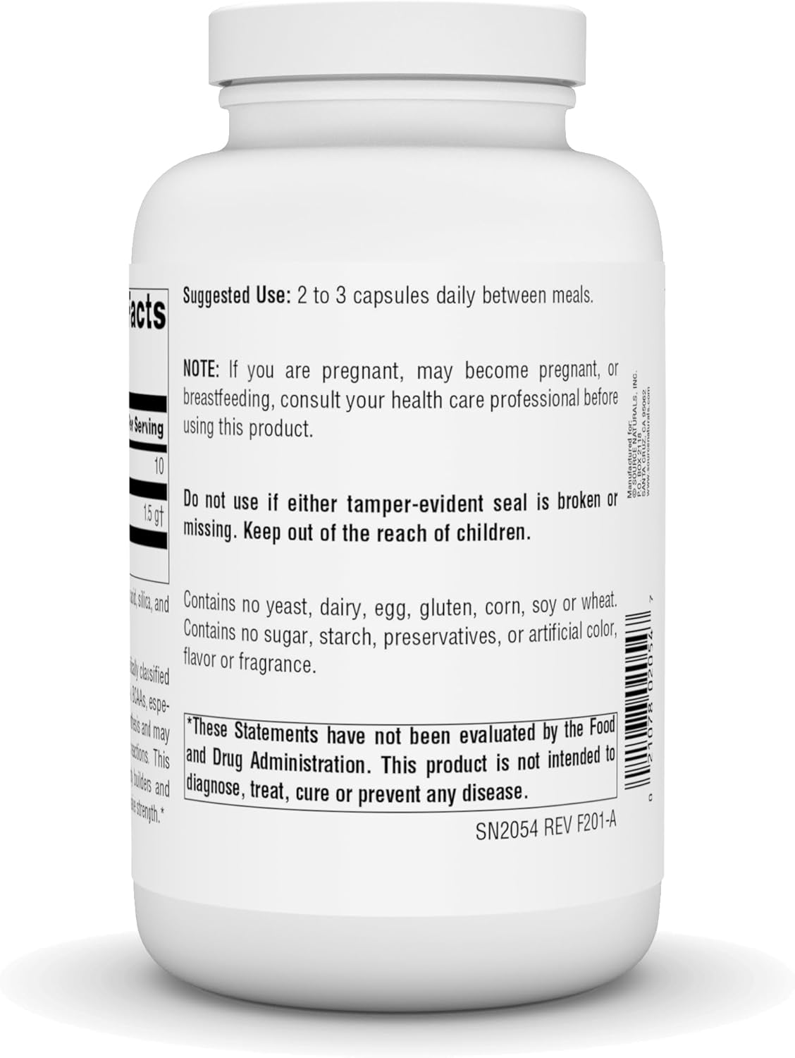 Fuente Naturals L-Leucina, aminoácido esencial para energía, 240 cápsulas