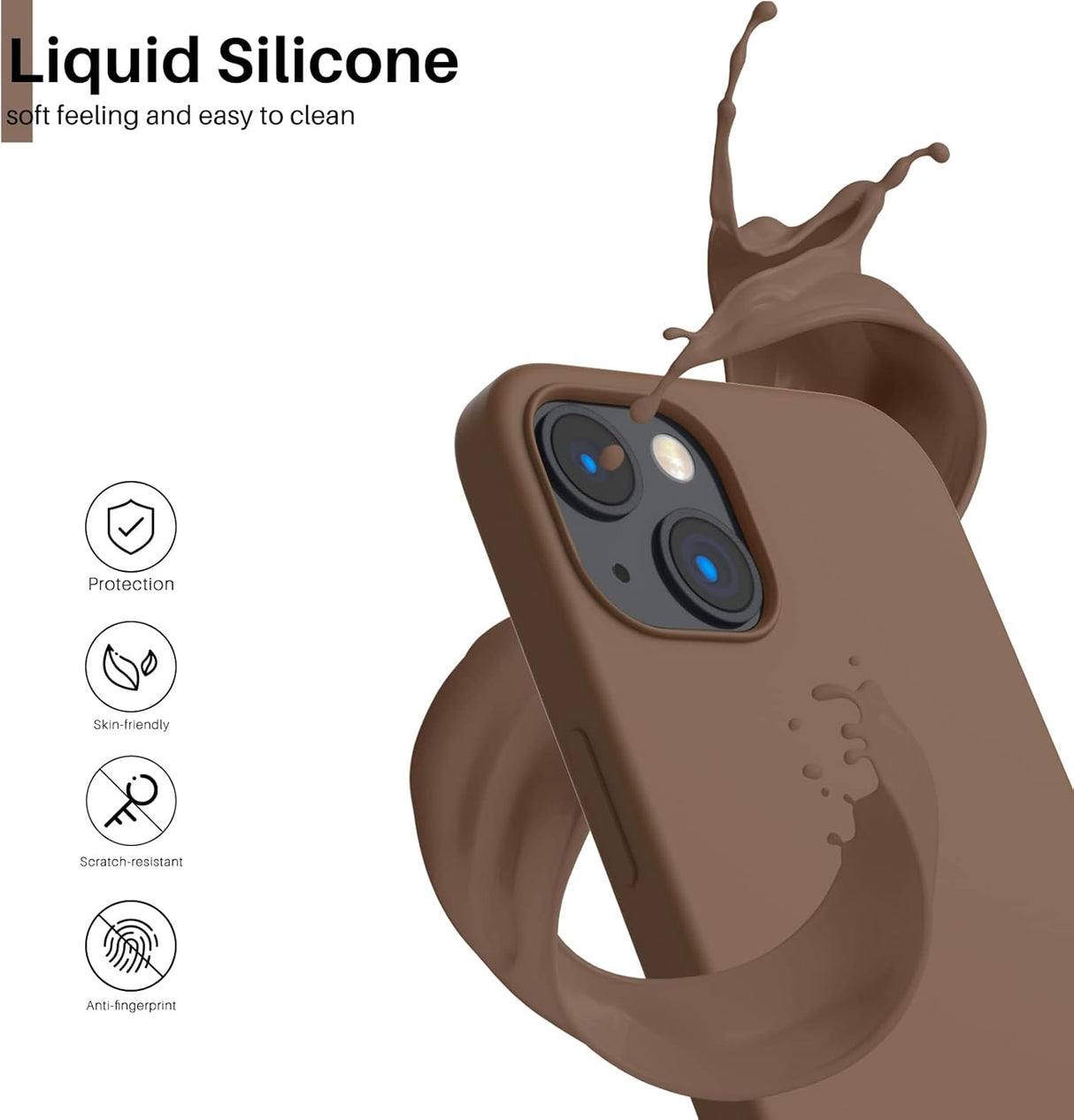 ORNARTO - Funda compatible con iPhone 3 y iPhone 13 Pro, goma de gel suave de 3 capas de silicona líquida delgada, 15,5 cm, marrón