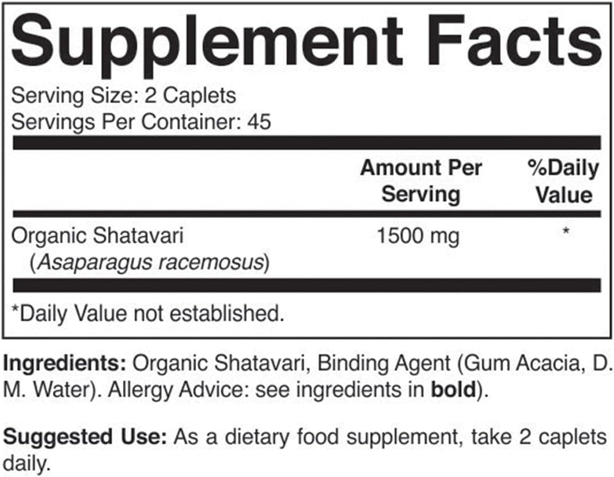 Shatavari Orgánico 1500 mg Vegetariano Sin Gluten 90 Tabletas