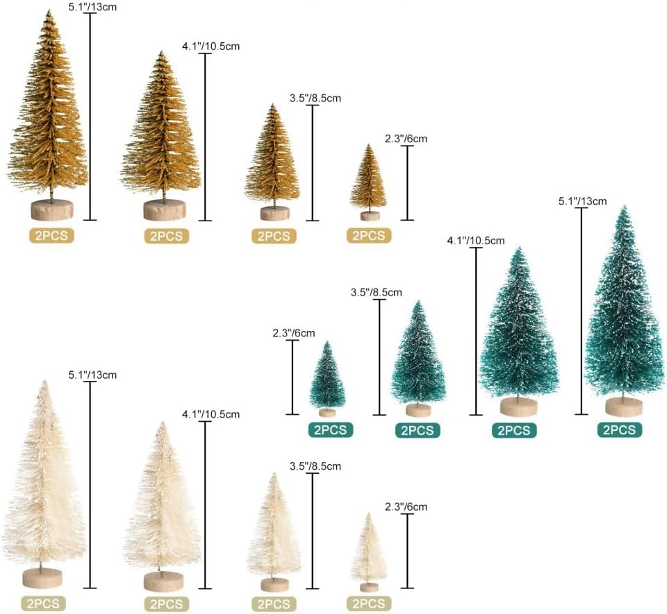 8 Pcs Árboles de Navidad Artificiales, Mini Pino, Mesa, Sisal
