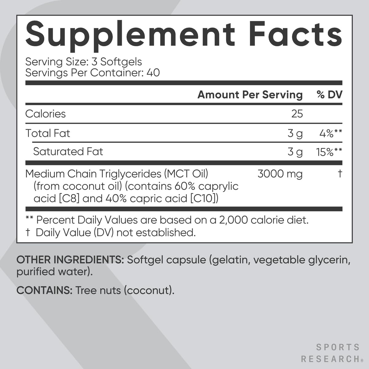 Cápsulas MCT Sports Research de Aceite de Coco 120 Softgels