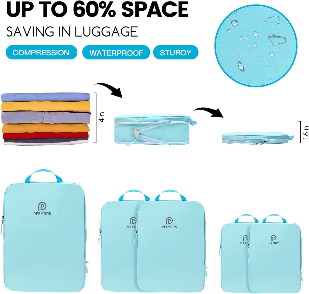 Juego de Cubos Compresores para Viaje, Organizador 7 Piezas