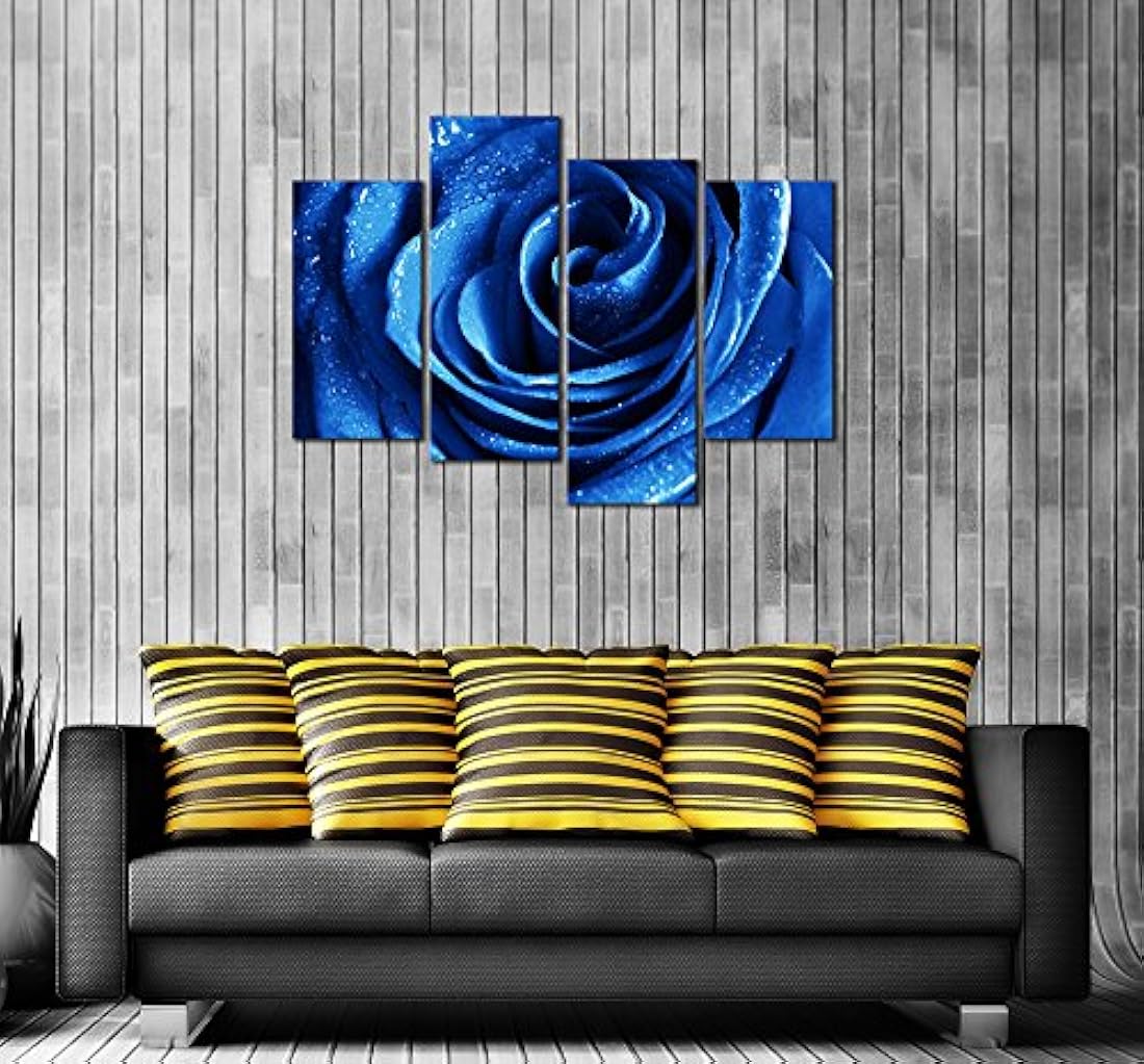 Cuadro decorativo de 4 pligues para pared floral, azul