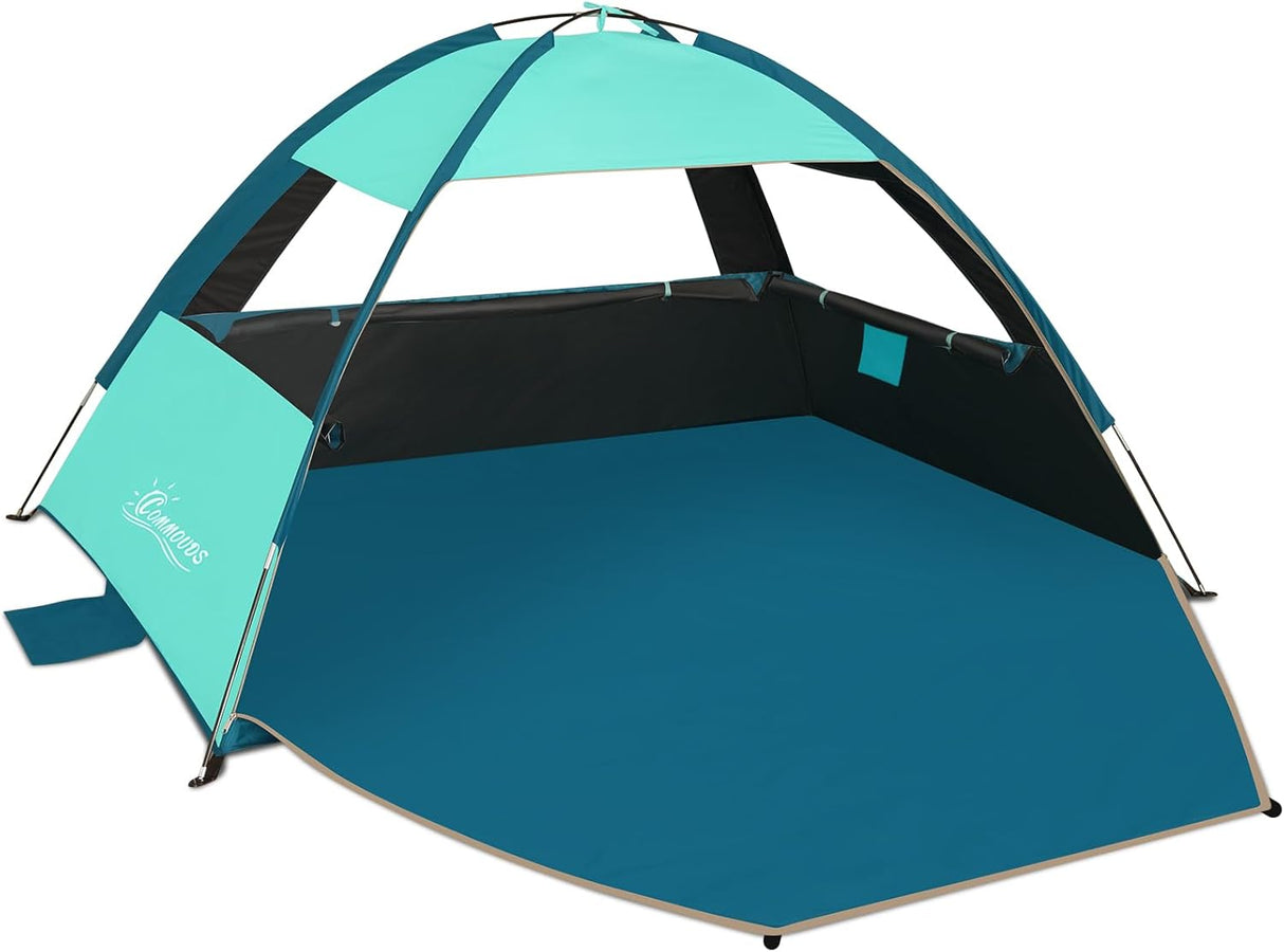 Tienda de playa con protección solar UPF 50+, fácil de usar