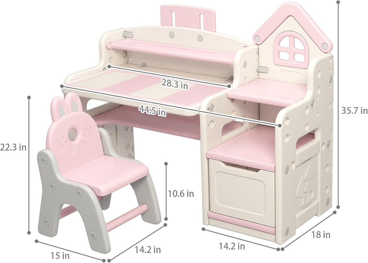 UNICOO Escritorio multifuncional 3 en 1 para niños rosado