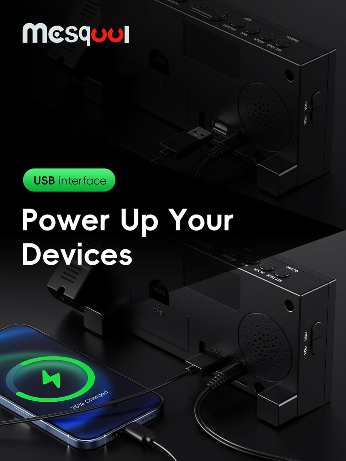 Reloj Despertador Digital Proyector con Vibrador y USB