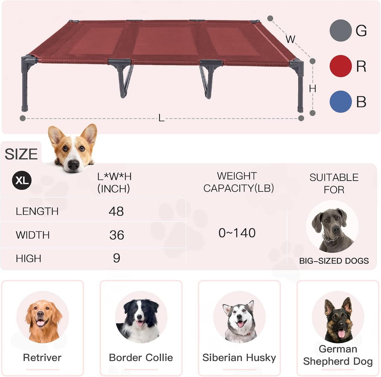 Cama Elevada para Perros Suddus Impermeable X-Large Portátil