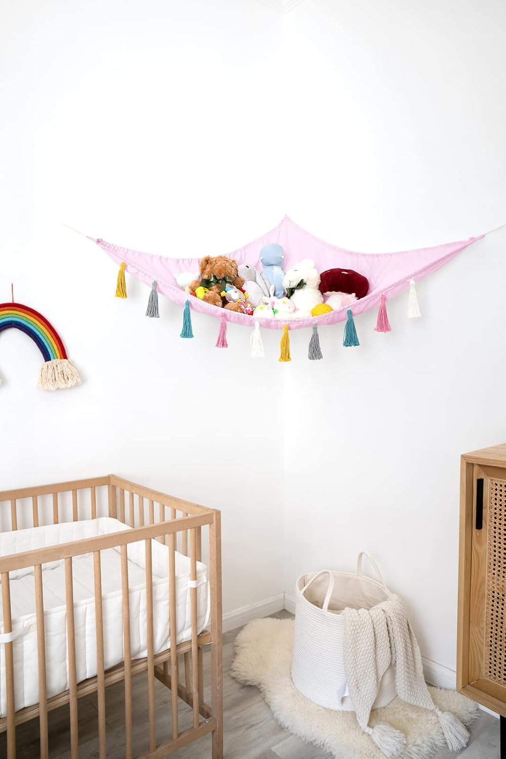 Hamaca para peluches Mkono, organizador de macramé grande