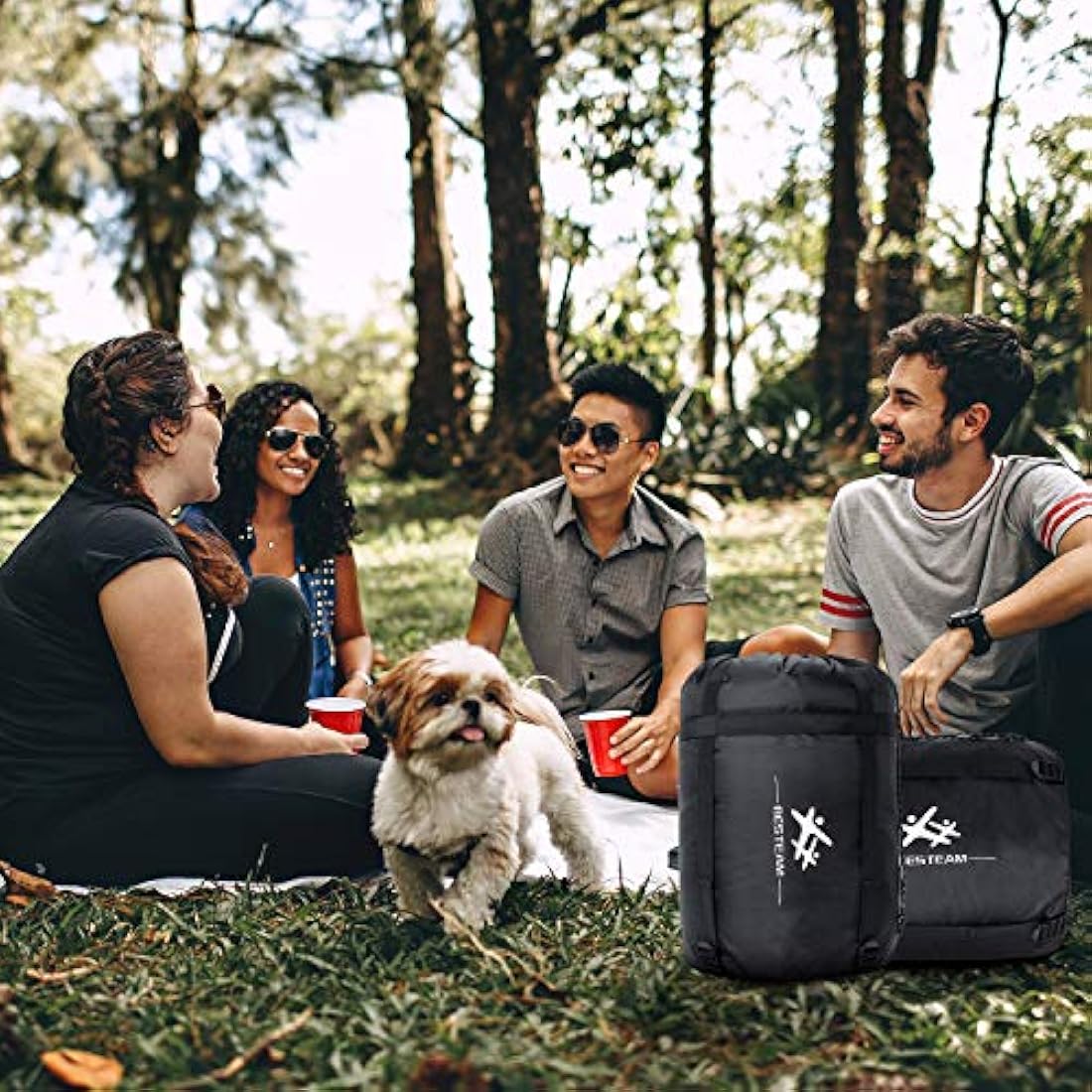 BESTEAM - saco de dormir doble color azul con almohadas