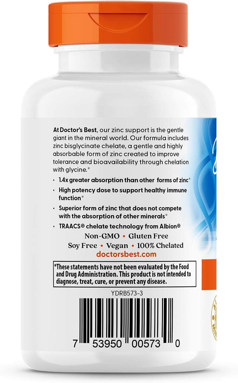 Zinc Bisglicinato Doctor's Best 50mg, 90 cápsulas