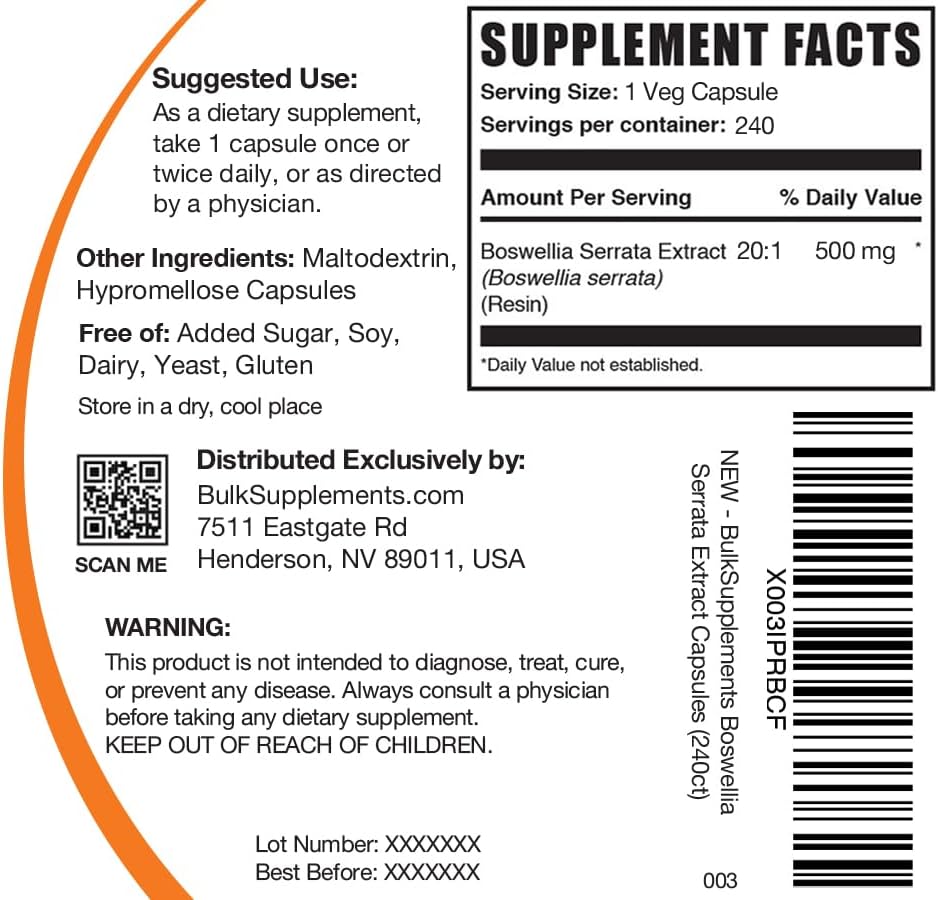 Extracto de Boswellia Serrata - Cápsulas Veganas de Boswellia
